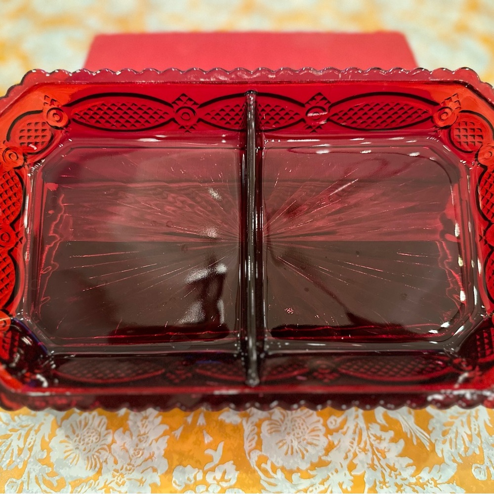 Cape Cod Ruby 9” Oblong 2 Part Relish by Avon - Picture 2 of 3